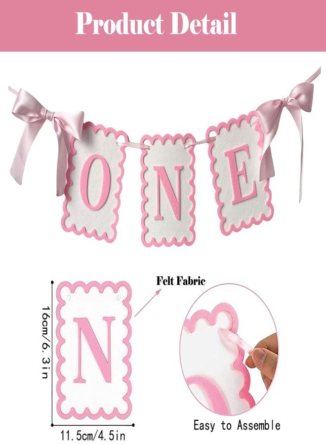 Moonlik One High Chair Banner Girls - Pink Bow 1st Birthday Banner Girl Fairy First Birthday Party Decorations Non-Toxic Fabric with Double Satin Bows - Image 2